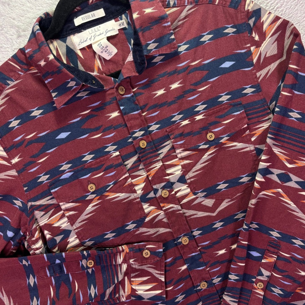 H&M L.O.G.G. Men's‎ Shirt Medium Burgundy Southwestern Flannel Button Down